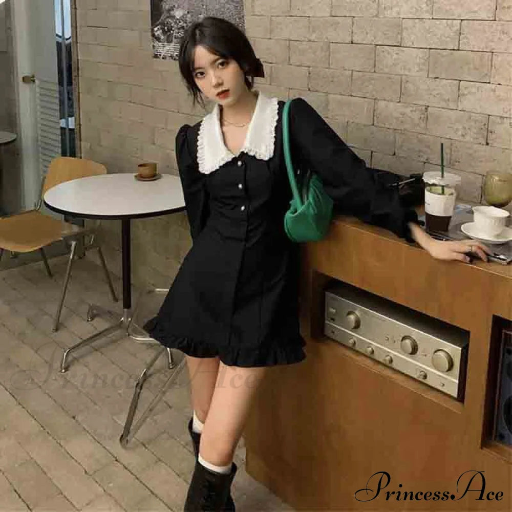 French Lace Peter Pan Modern Collar Ruffle Short Dress image 6