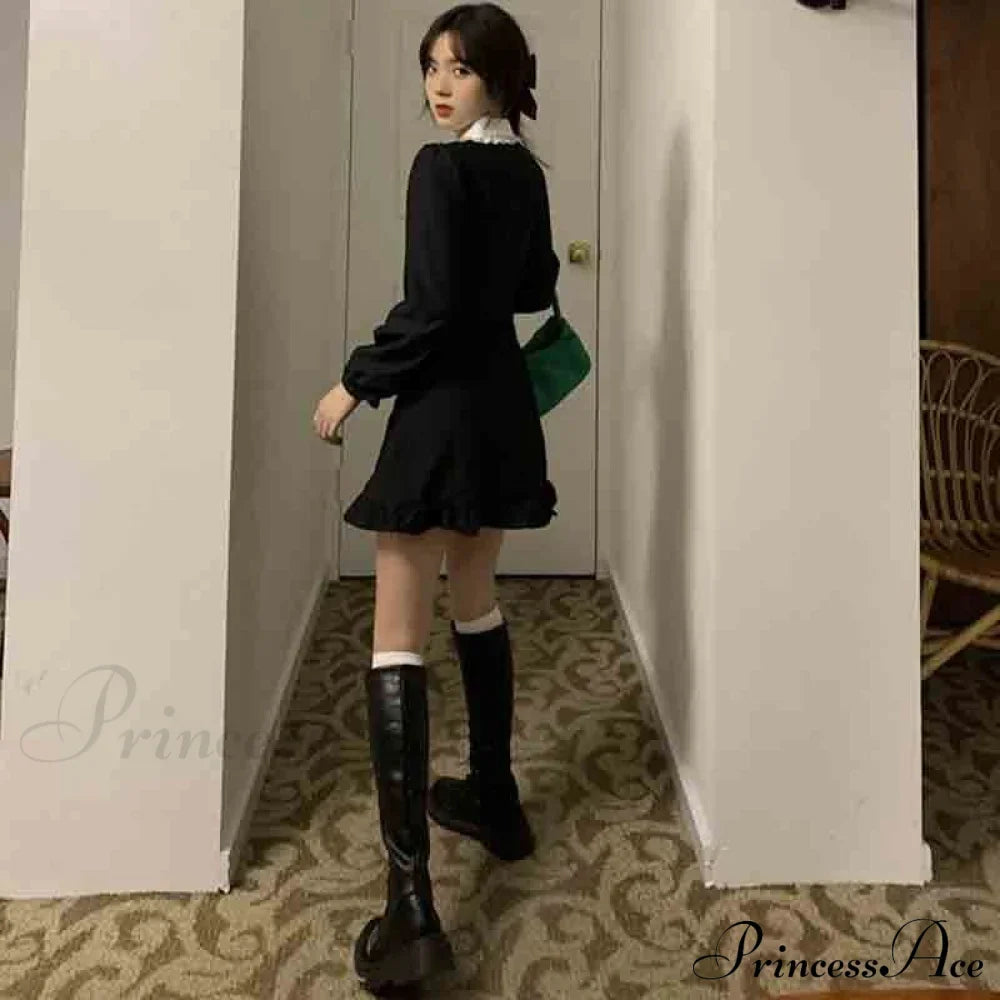 French Lace Peter Pan Modern Collar Ruffle Short Dress image 4