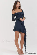French Navy Stylish Ruffle Mini Dress image 5
