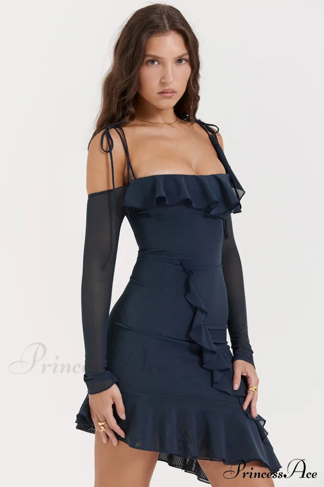 French Navy Stylish Ruffle Mini Dress image 3