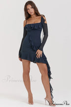 French Navy Stylish Ruffle Mini Dress image 4