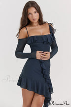 French Navy Stylish Ruffle Mini Dress image 1