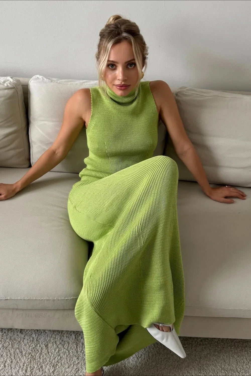 French-Style Sleeveless Turtleneck Cotton Wool Blend Two Piece Set image 4