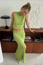 French-Style Sleeveless Turtleneck Cotton Wool Blend Two Piece Set image 3