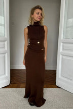 French-Style Sleeveless Turtleneck Cotton Wool Blend Two Piece Set image 7