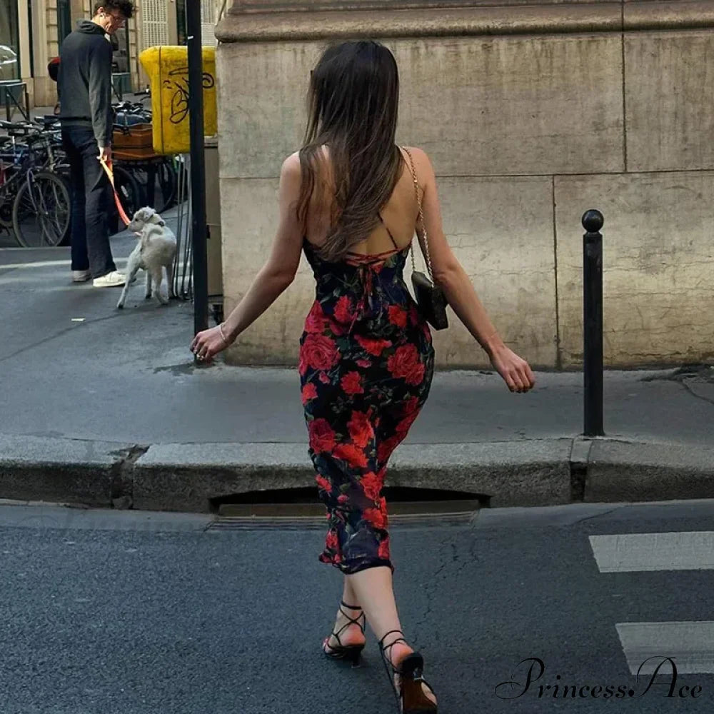 Fresh Rural Style Long SlimPrinted Suspended Spring/Summer Off Shoulder Floral Dress image 2