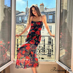 Fresh Rural Style Long SlimPrinted Suspended Spring/Summer Off Shoulder Floral Dress image 1