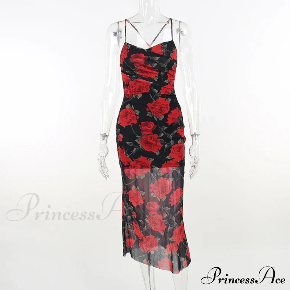 Fresh Rural Style Long SlimPrinted Suspended Spring/Summer Off Shoulder Floral Dress image 3
