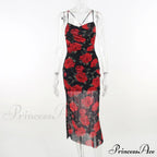 Fresh Rural Style Long SlimPrinted Suspended Spring/Summer Off Shoulder Floral Dress image 8