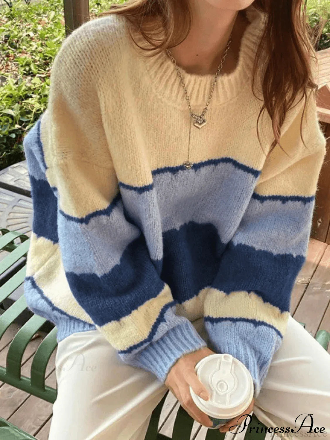 Fresh Simple Striped Loose Casual Sweater image 1