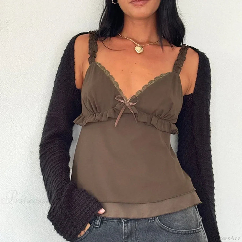 Frill Spaghetti Strap Chiffon Ruffled Crop Top image 5