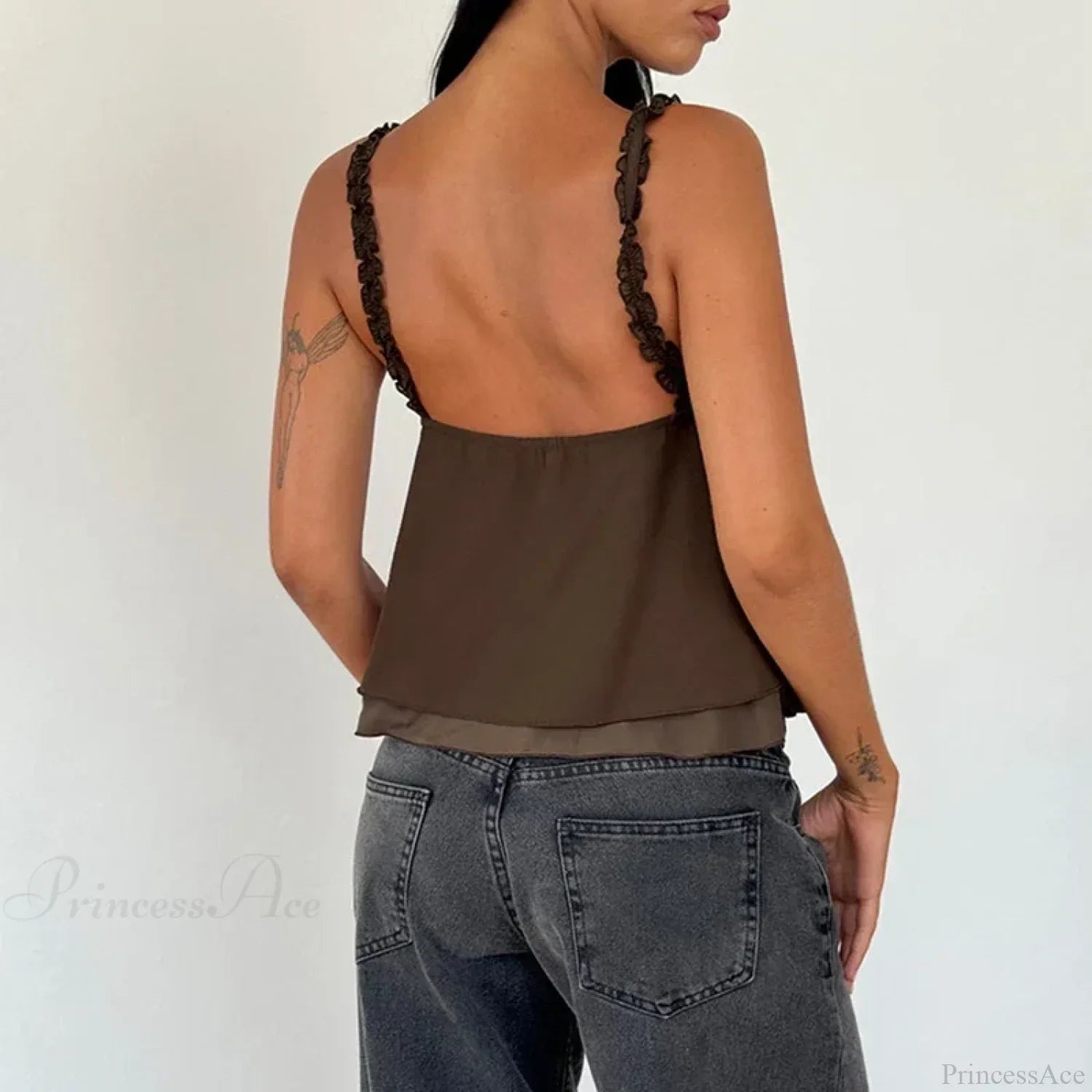 Frill Spaghetti Strap Chiffon Ruffled Crop Top image 6