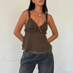 Frill Spaghetti Strap Chiffon Ruffled Crop Top image 4