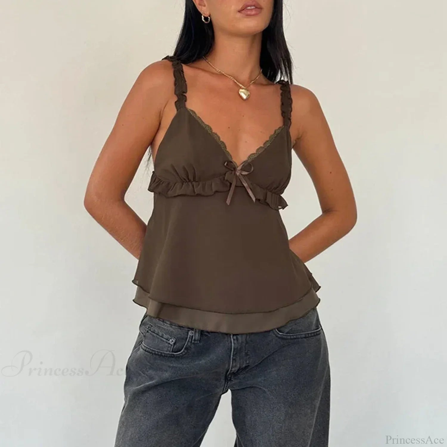 Frill Spaghetti Strap Chiffon Ruffled Crop Top image 4