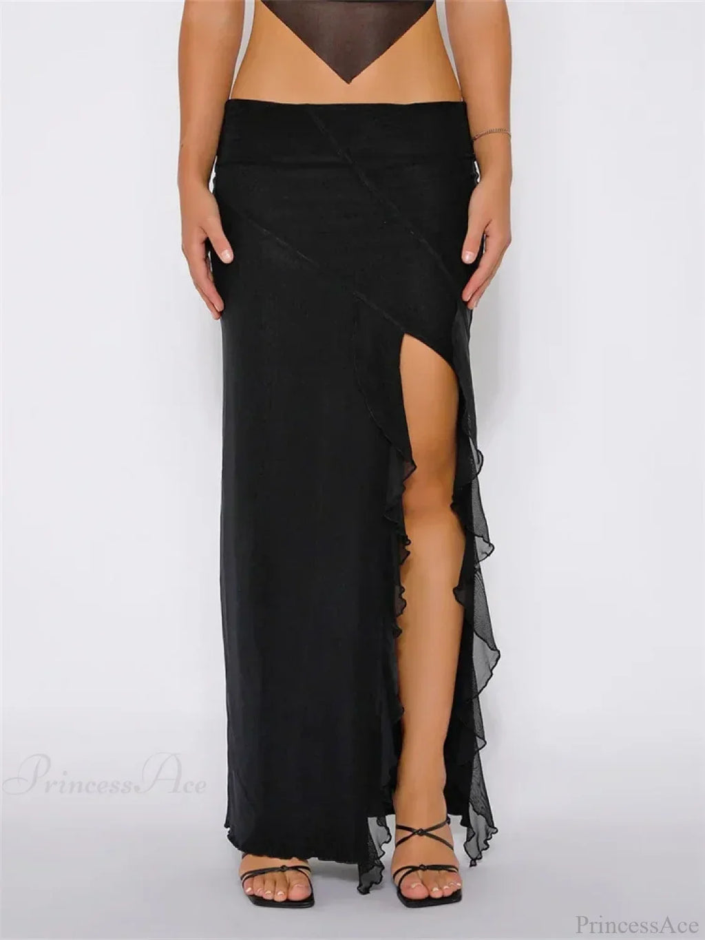 Frill Tulle Floral Low Waist High Split Bohemian Skirt image 6