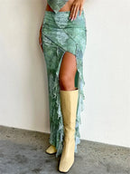 Frill Tulle Floral Low Waist High Split Bohemian Skirt image 5