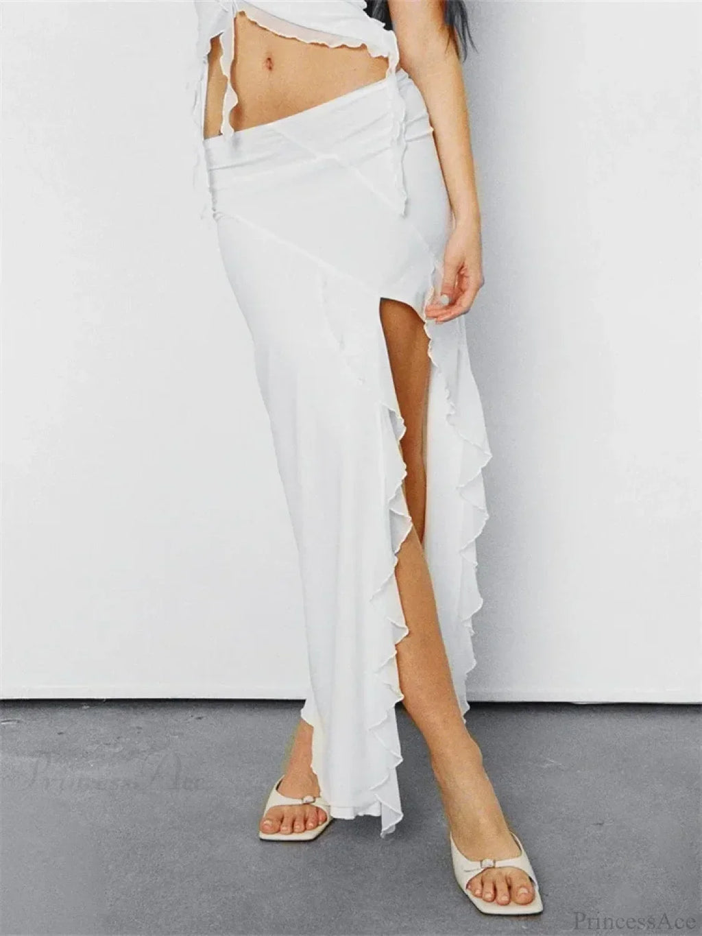 Frill Tulle Floral Low Waist High Split Bohemian Skirt image 8