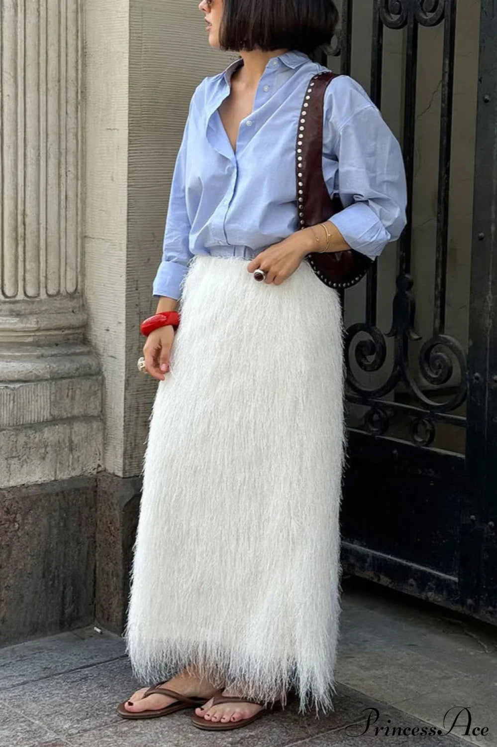Fringe High Waist A-Line Midi Skirt image 4