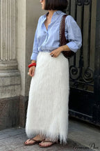 Fringe High Waist A-Line Midi Skirt image 4