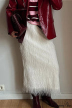 Fringe High Waist A-Line Midi Skirt image 1
