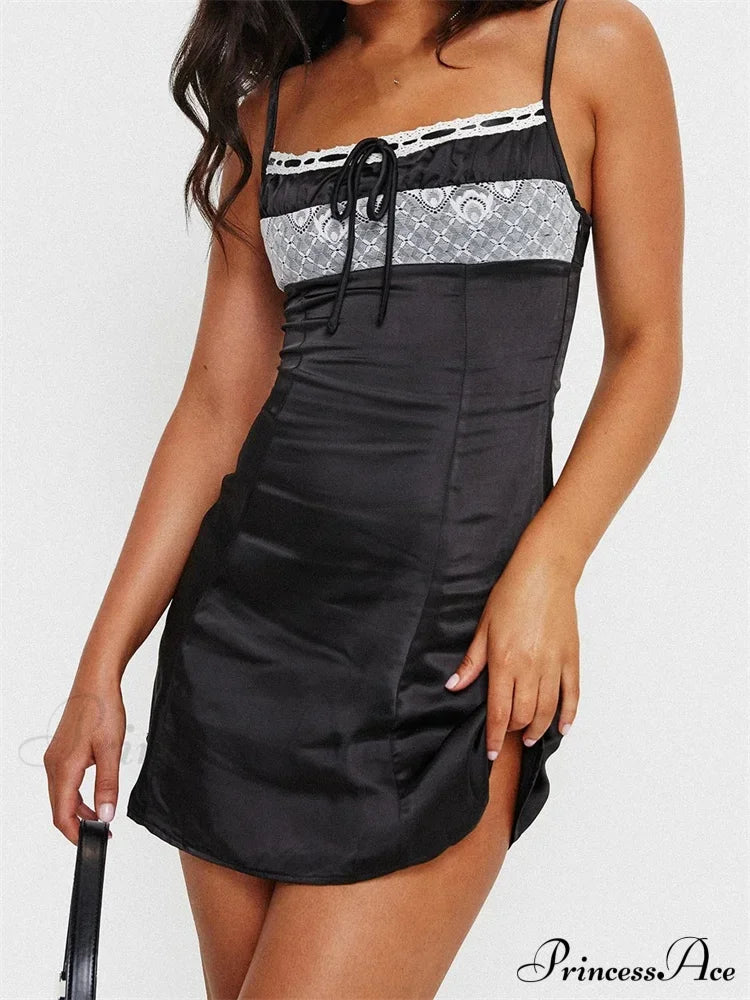 Front Tie up Ruched Sleeveless Spaghetti Strap Mini Dress image 1