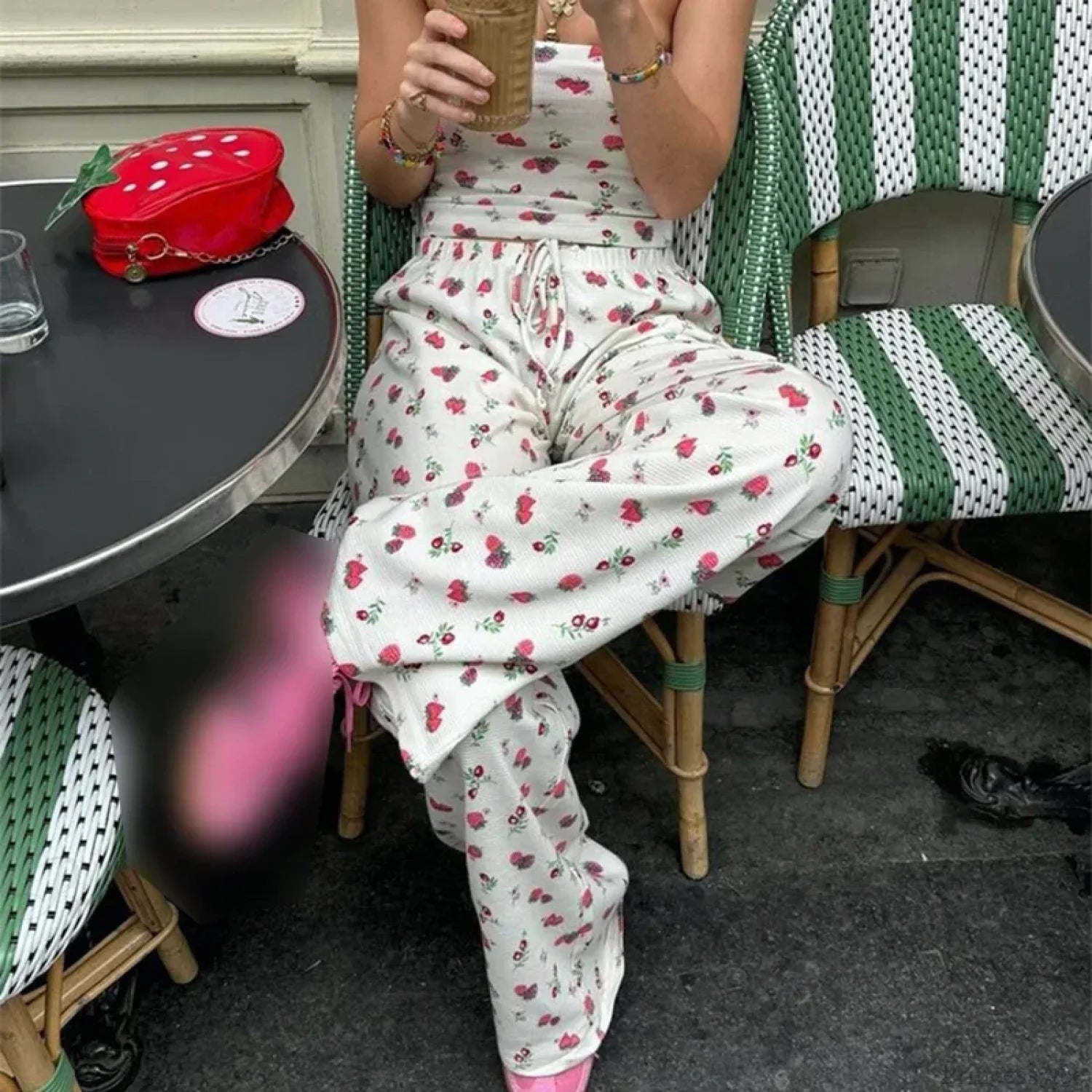 Fruit Print Strapless Tube Top Backless Crop Top Pants Two Pieces Set image 2