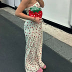 Fruit Print Strapless Tube Top Backless Crop Top Pants Two Pieces Set image 3