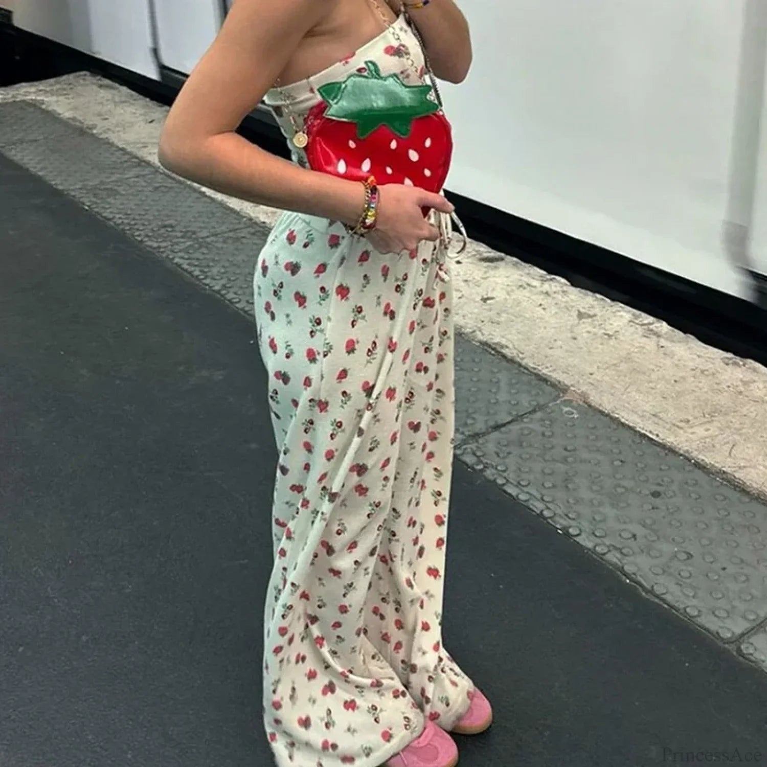Fruit Print Strapless Tube Top Backless Crop Top Pants Two Pieces Set image 3