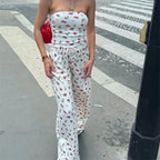 Fruit Print Strapless Tube Top Backless Crop Top Pants Two Pieces Set image 1