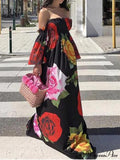 Full-Length Shoulder Flowered Warm-Season Off Dress image 1