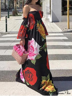 Full-Length Shoulder Flowered Warm-Season Off Dress image 1