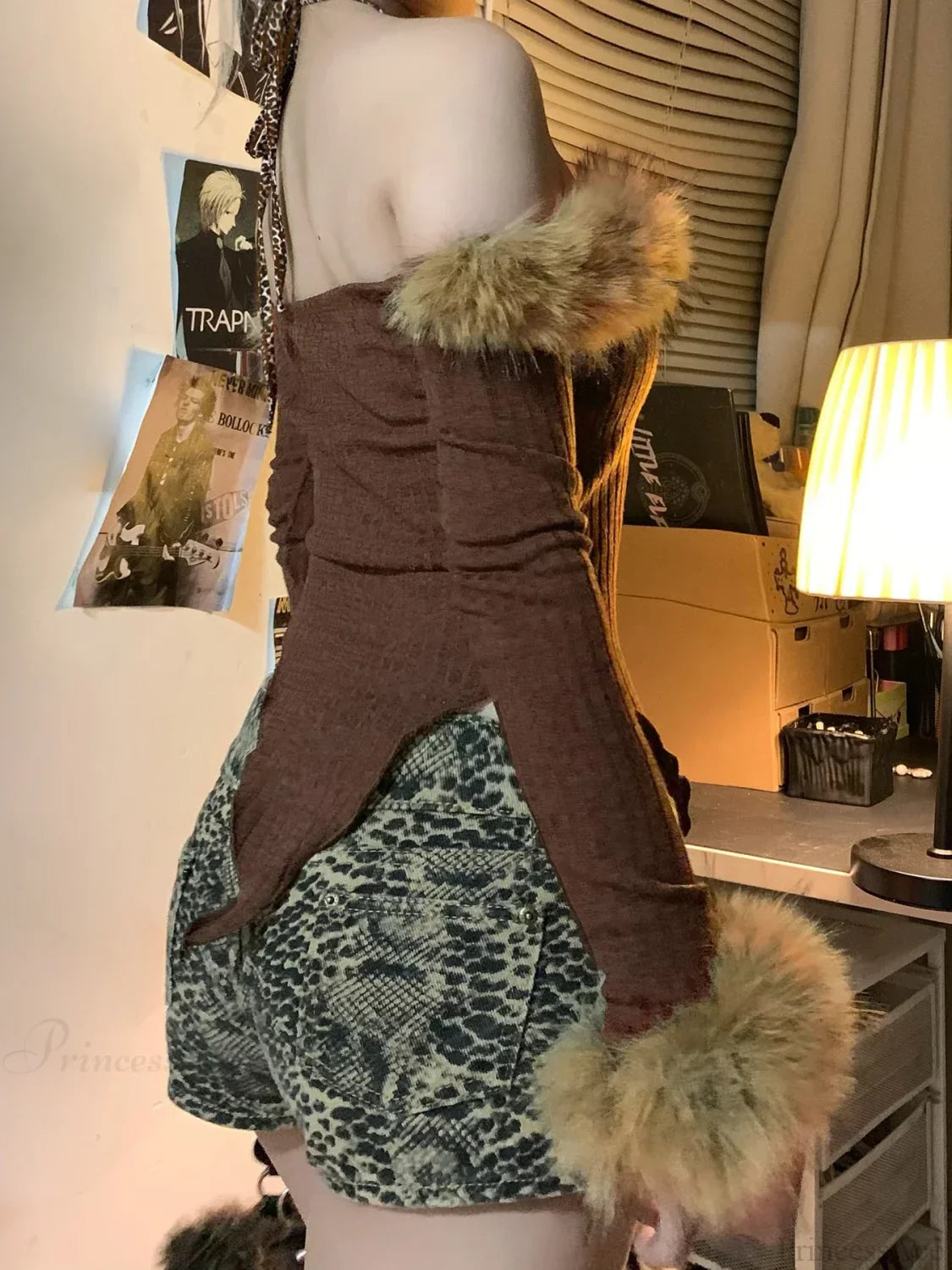 Fur Halter Knit Top image 4