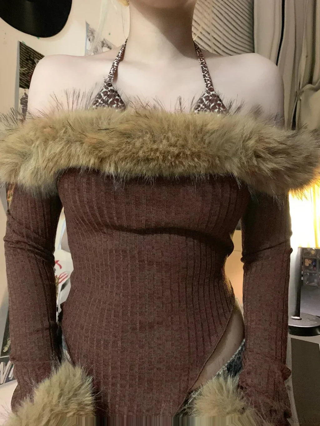 Fur Halter Knit Top image 2