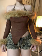 Fur Halter Knit Top image 3