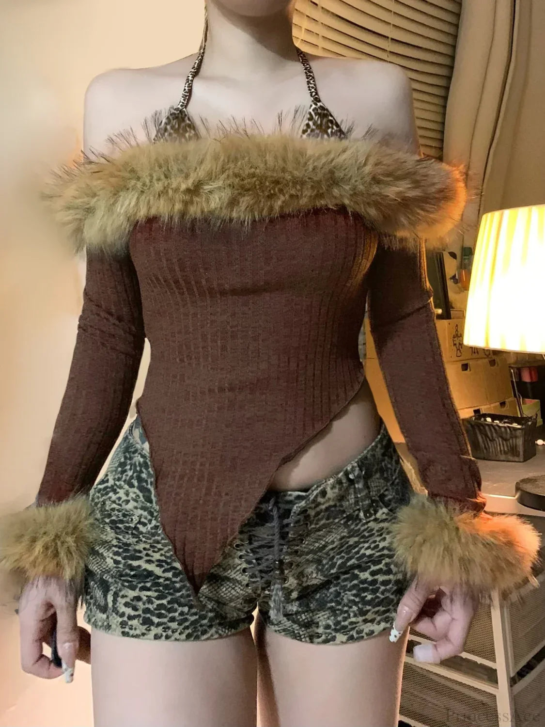 Fur Halter Knit Top image 3