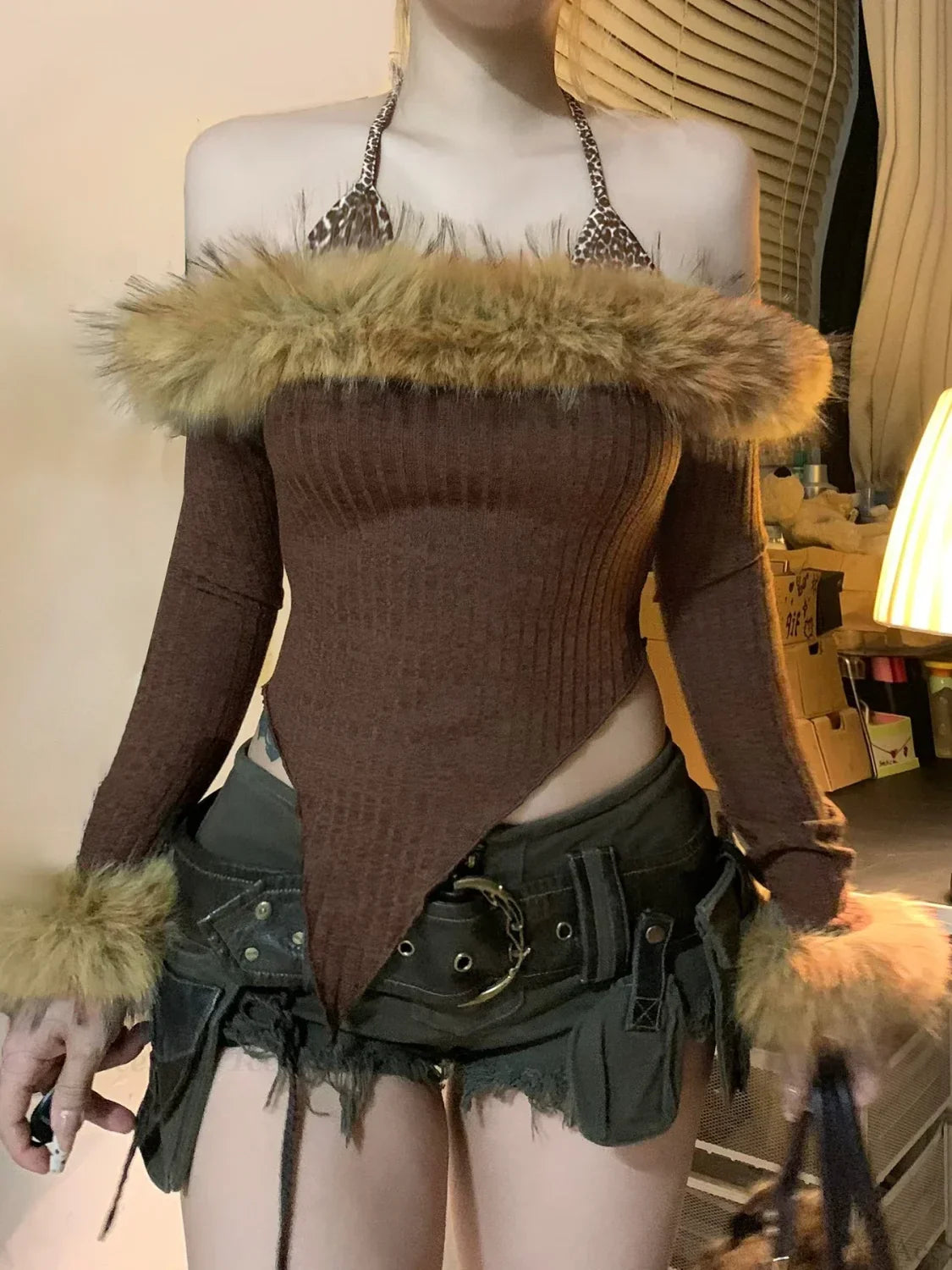 Fur Halter Knit Top image 1