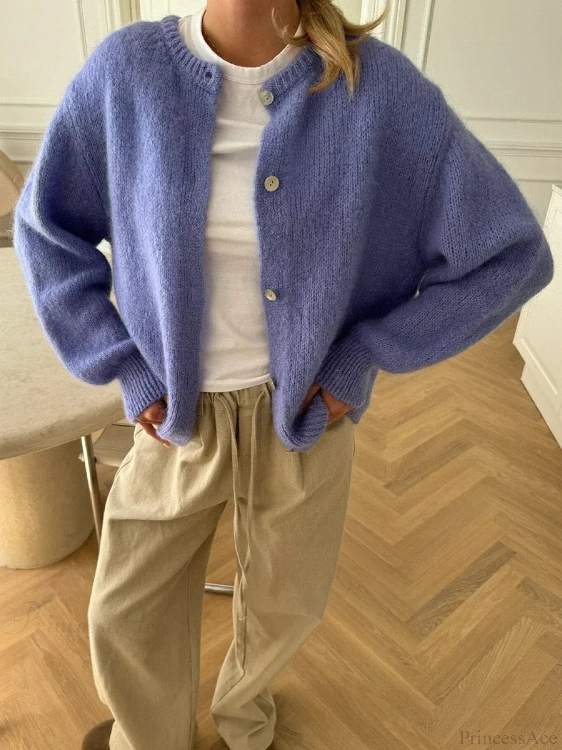 Fuzzy Button-Down Long Sleeve Knit Cardigan image 6
