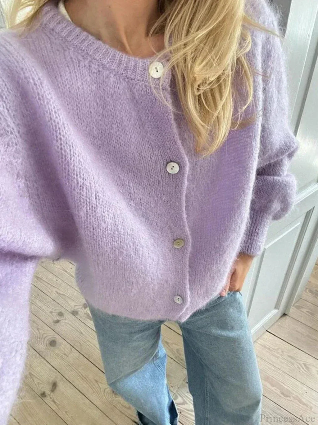 Fuzzy Button-Down Long Sleeve Knit Cardigan image 5
