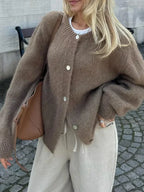 Fuzzy Button-Down Long Sleeve Knit Cardigan image 2