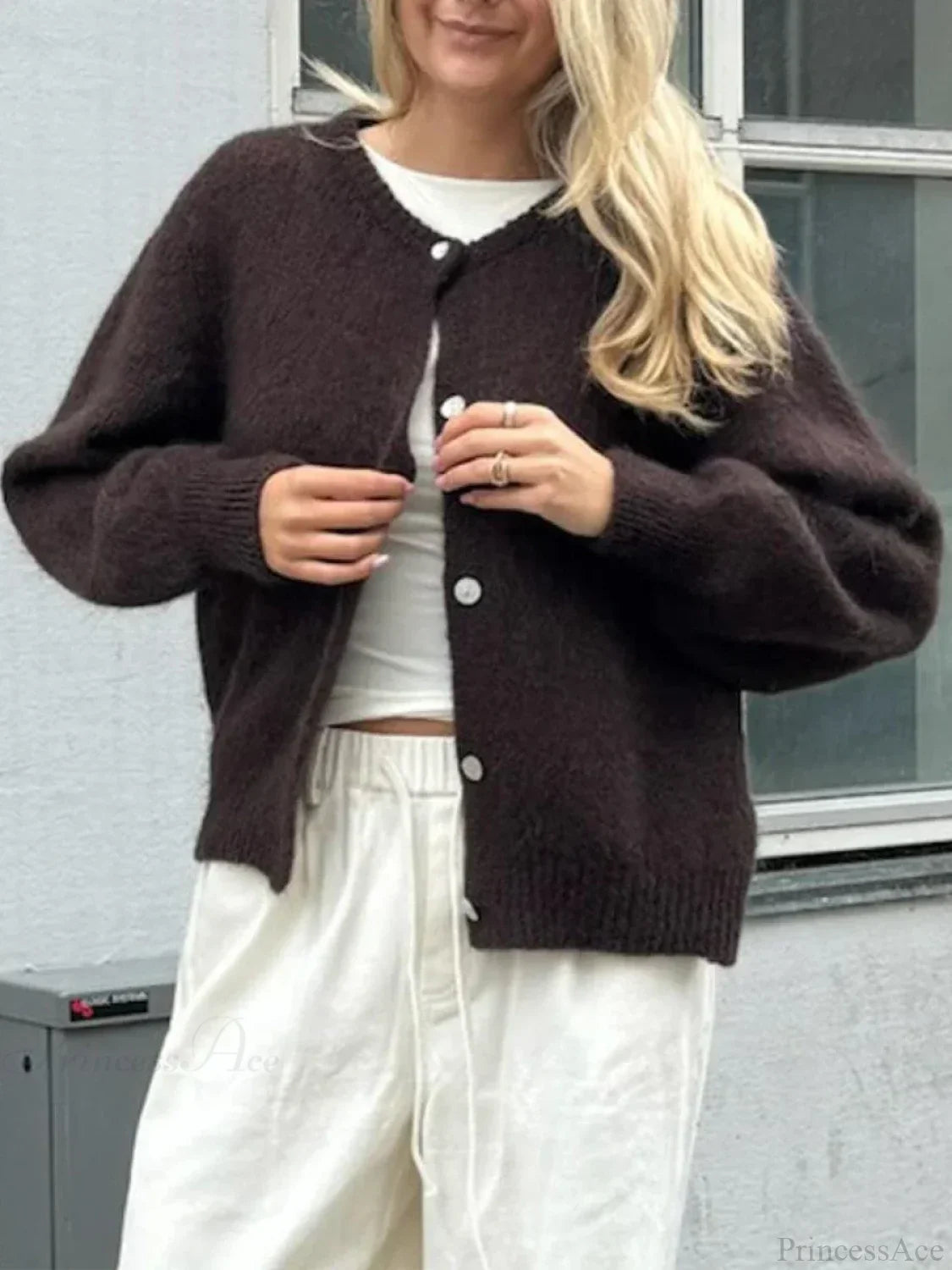 Fuzzy Button-Down Long Sleeve Knit Cardigan image 9