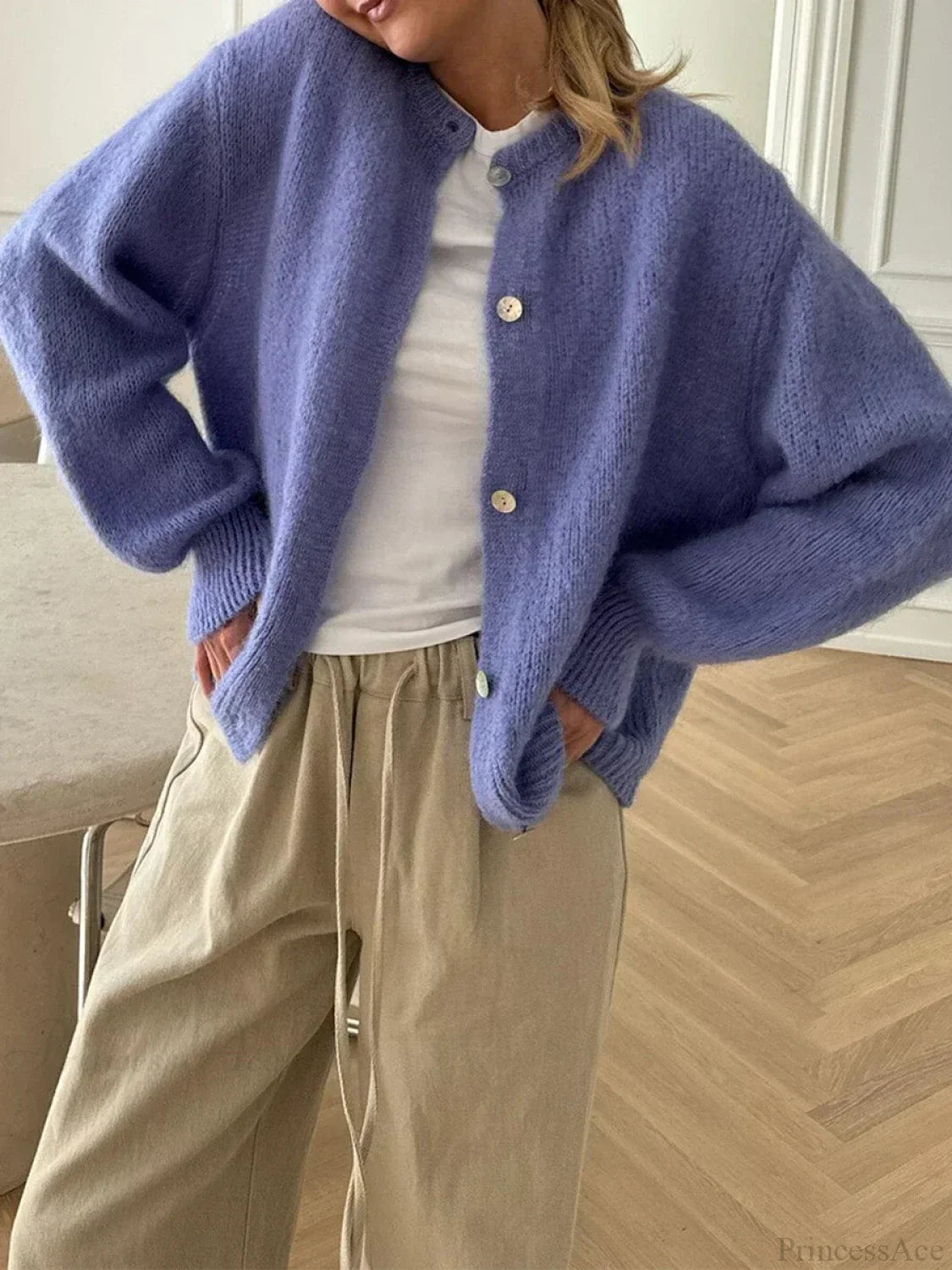 Fuzzy Button-Down Long Sleeve Knit Cardigan image 7