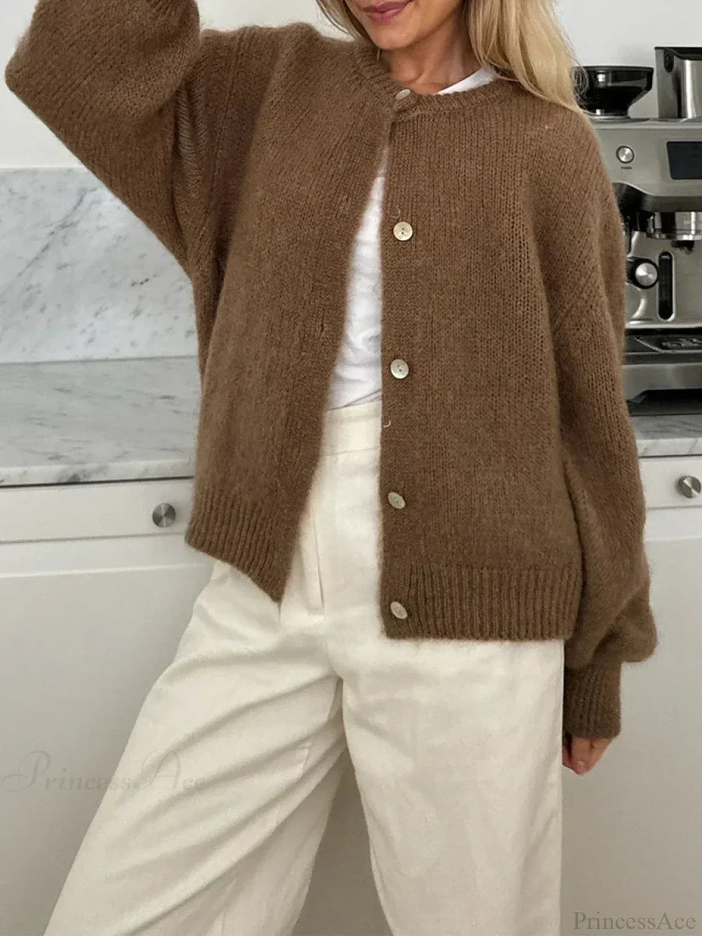 Fuzzy Button-Down Long Sleeve Knit Cardigan image 10