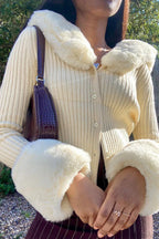 Fuzzy Collar Knit Long Sleeve Cardigan image 4