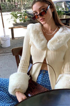 Fuzzy Collar Knit Long Sleeve Cardigan image 3