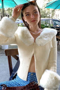 Fuzzy Collar Knit Long Sleeve Cardigan image 1