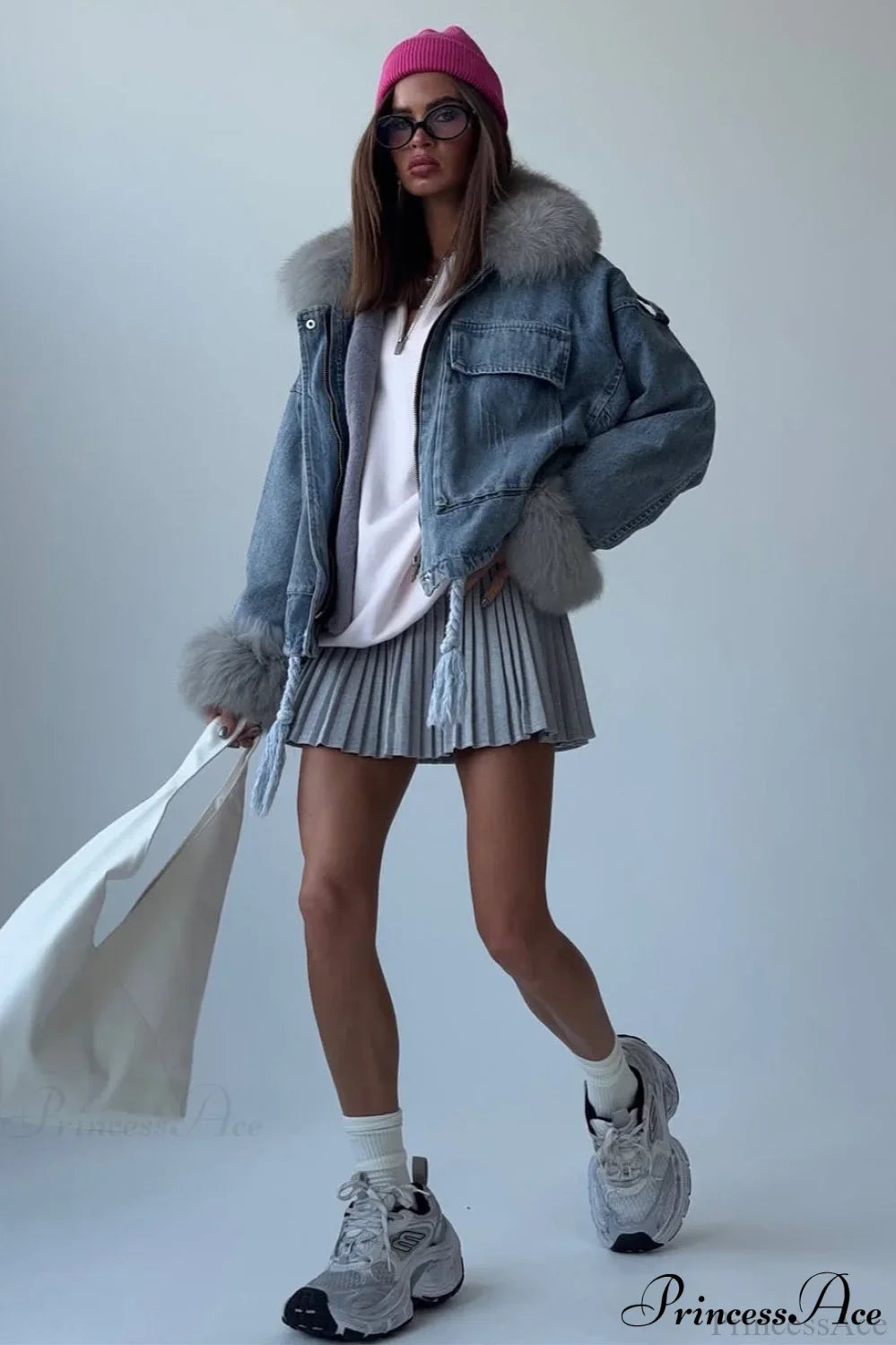 Fuzzy Trim Denim Retro Loose Versatile Coat image 3