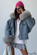 Fuzzy Trim Denim Retro Loose Versatile Coat image 1