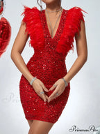 Fuzzy Trim Sequin Zip Back Bodycon Dress image 1