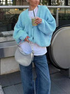Fuzzy V-neck Button-front Cardigan image 3