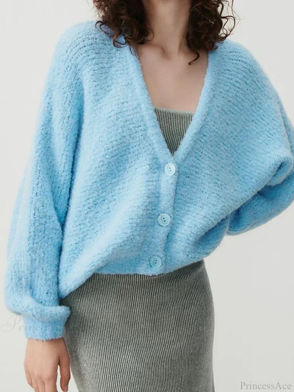 Fuzzy V-neck Button-front Cardigan image 1